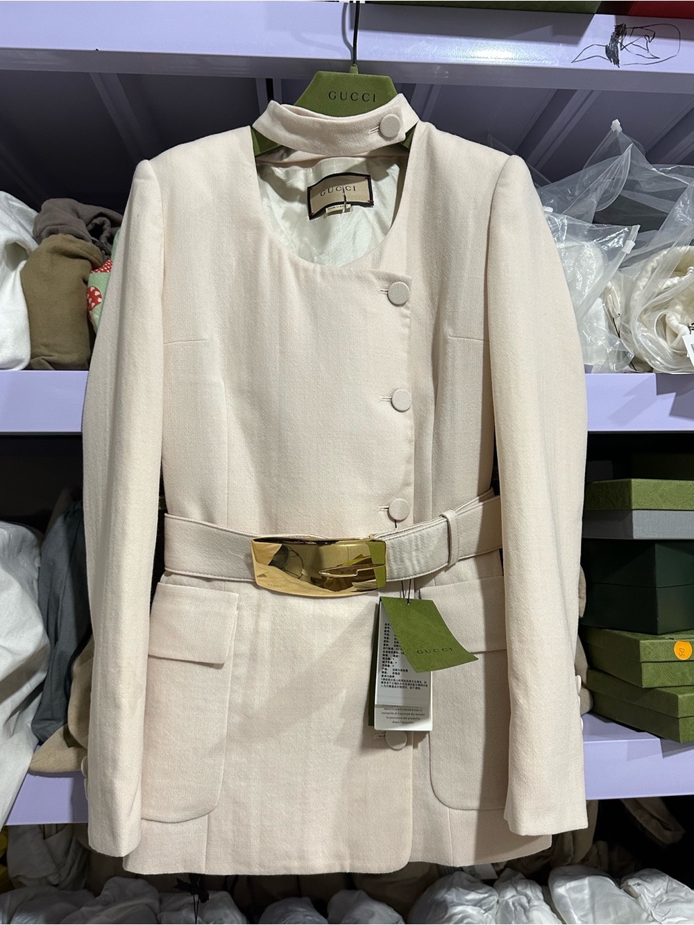 🚩steal Gucci Cream Belted Asymmetrical Blazer Jacket